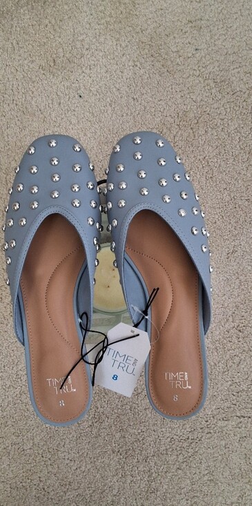 Time and Tru Shoes - Time and Tru, NWT, 8,  Light Blue Studded Slip-On Mules